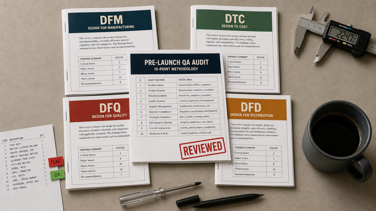 DFM, DTC, DFQ, DFD: The Four Design Reviews Every Crowdfunded Product Needs